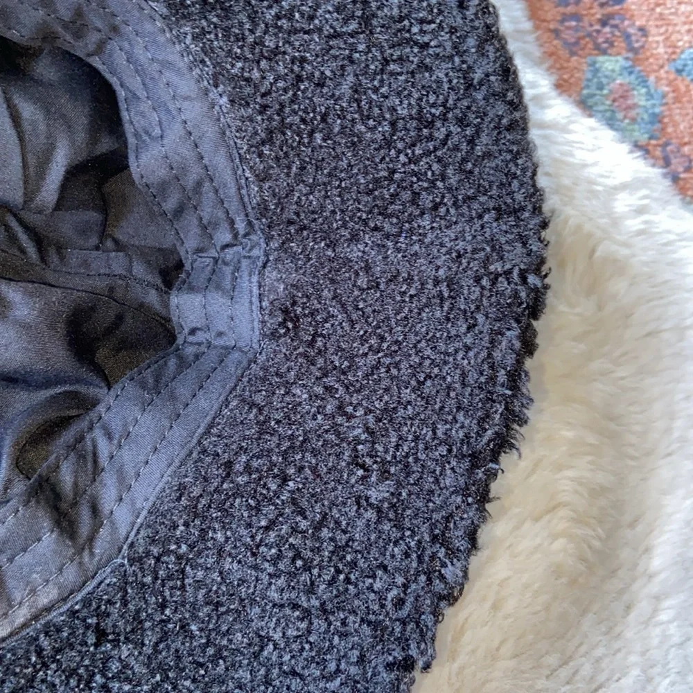 Vince Camuto black bucket hat faux shearling teddy cozy fall accessory OSFM